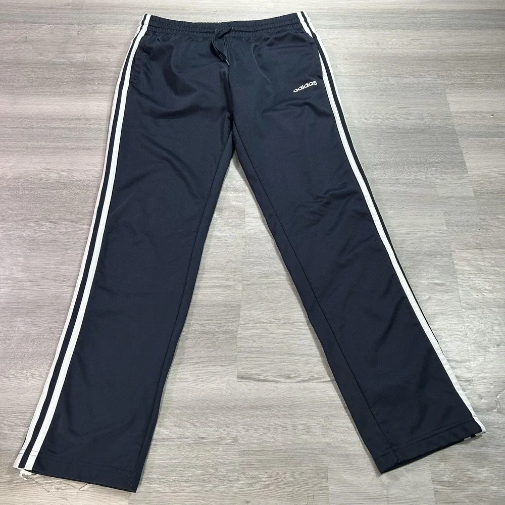 Adidas Track Pants Mens Medium Blue‎ 3 Stripe Knit Elastic Waist Athletic DU1695